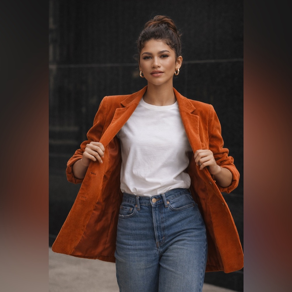 Lands’ End Corduroy Blazer_Deep Persimmon - Picture 2 of 3